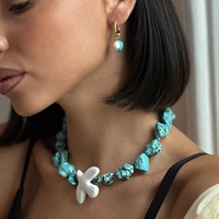 Collier ras du cou sportif géométrique électroplaqué pour femme avec perles de culture d'eau douce turquoise bleu bambou et perles de style Ins