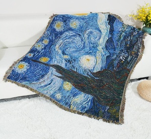 Manta tejida Jacquard de Vincent Van Gogh's <span class=keywords><strong>Star</strong></span> Moon Night 100% poliéster súper suave ropa de cama para todas las estaciones sofá toalla famosa - Product Image 2