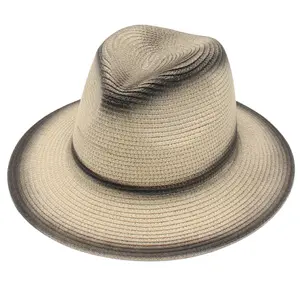 Fabrika özelleştirilebilir logo toplu kişiselleştirilmiş özel etiket kap açık renkli saman örgü fedora Panama Fedora şapka
