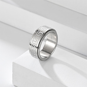 ステンレス製 フィジェットリング 回転式 8mm 長城模様 指輪 防水 ストレス解消 メンズ - Product Image 2