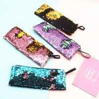 Trousse à Crayons Créative Nouvelle Conception à Paillettes Bicolores Style Sirène Coréen, Trousse de Maquillage et de Papeterie pour Étudiants, Paillettes Scintillantes