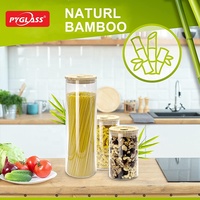 Ensemble de bocaux en verre PYGLASS pour aliments avec couvercle en bambou, emballage cadeau, hermétique, en verre borosilicate de haute qualité, pour pâtes et céréales