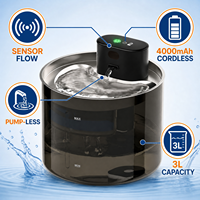 Fontaine à eau rechargeable pour animaux de compagnie 3L, distributeur d'eau sans fil pour chat, noir, commande tactile, fontaine à eau silencieuse