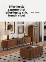 Meuble TV et table basse combinés en bois massif style vintage personnalisé couleur noyer