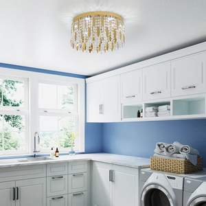 UK-Lager Versand Luxuriöse Goldene Edelstahl Moderne <span class=keywords><strong>LED</strong></span>-Kristall-Blätter-Perlen Deckenleuchten für Apartment Esszimmer - Product Image 5