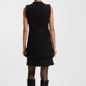 Chaleco de Tweed Negro con Dobladillo Deshilachado, Cuello en V y Botones Frontales, Sin Mangas - Elegante Chaleco para Combinar en Capas para Oficina y Uso en Todas las Estaciones - Product Image 3