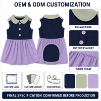 Robe pour chien de style princesse, bleu marine avec jupe lavande, en coton uni, sans manches, pour un usage quotidien toutes saisons