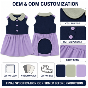 Lindo Vestido para Perro con Corte Princesa, Azul Marino con Falda Lavanda, Chaleco sin Mangas de Algodón Sólido para Uso Diario en Todas las Estaciones - Product Image 2