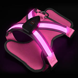 USB şarj edilebilir aydınlık Pet köpek yelek katı desen naylon göğüs askısı renkli LED Fiber optik ile hiçbir çekme köpek koşum - Product Image 3