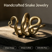 Bague Serpent Artisanale en Laiton Forgé à la Main, Réglable, Vintage, Texturée, Style Serpent Enroulé, Bijou Animal Unique Fait Main, Vente en Gros
