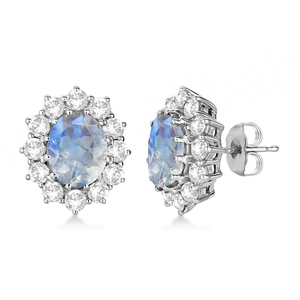 Pendientes de Piedra Lunar Arcoíris Genuina de 9x7mm, Joyería Ovalada con Circonita Cúbica para Mujer, Diseño Elegante de Gota para Regalo - Product Image 1