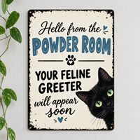 Plaque murale rectangulaire en métal amusante pour salle de bain, motif chat, à suspendre, cadeau pour femmes et hommes, décoration murale « Bienvenue dans la salle de bain » -2