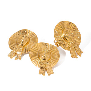 Pendientes de paja con forma de flor, aleación de zinc, color dorado, joyería de moda para fiesta - Product Image 1