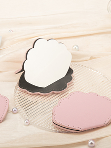 Cute Shell Cloud Shaped Stainless Steel Pocket <b>Mirror</b> Shatterproof PU Leather Sleeve Stitched Edges <b>Compact</b> Vanity <b>Mirror</b> Bulk - Product Image 3