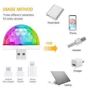 Luz Ambiental LED Multicolor para Coche con Sonido Activado para Halloween, Luces de Fiesta, Bola de Luz Disco Mini USB - Product Image 3