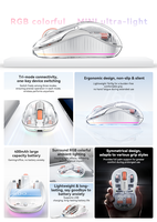 Souris sans fil ultra-légère Yesido Mini, éclairage RGB coloré, esthétique haut de gamme, souris transparente tri-mode KB71