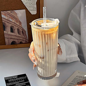 High Appearance Level clear Coffee Ice American <strong>Latte</strong> <strong>Glass</strong> Large Capacity with Lid Straw Cup Office Water Cup - Product Image 2