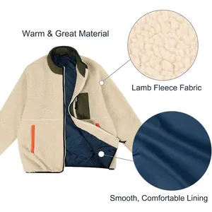 Wholesale High Quality Faux Fur Pocket Color Block Winter Outwear Coat Custom Logo Men Sherpa Fleece Jackets