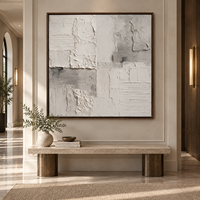 Peinture abstraite en plâtre blanc gris de qualité supérieure, texture 3D, patchwork sur toile, art mural pour hôtel, hall, villa, bureau, décoration
