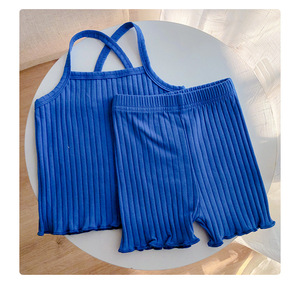 Ensembles d'été 2022 pour bébés et jeunes enfants : Combinaison à bretelles, haut court sans manches uni et short - Product Image 3