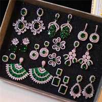 Anting-anting stud geometri zircon berlian imitasi emas zamrud, berlapis emas kuningan, serbaguna, mewah, trendi, perhiasan wanita