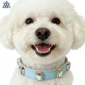 Collier pour animaux de compagnie en strass, cuir de luxe, couleur unie, pour grands chiens, toutes saisons - Product Image 1