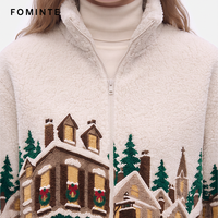 Veste d'hiver chaude pour femme en polaire jacquard teint en fil, motif Village des Neiges de Noël, avec logo personnalisé, design de luxe, OEM/ODM