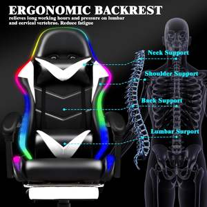 AJUNION Gaming-Stuhl mit Fußstütze Ergonomischer Gamer-Stuhl LED-Beleuchtung Racing-Stuhl Kunstleder 350lbs FSC-Holz Gaming-Sitz - Product Image 5