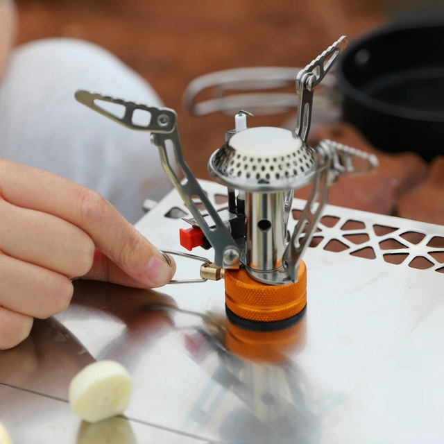 Wholesale Outdoor Camping Stainless Steel Pocket Stove Folding Compact Butane Stove with case
