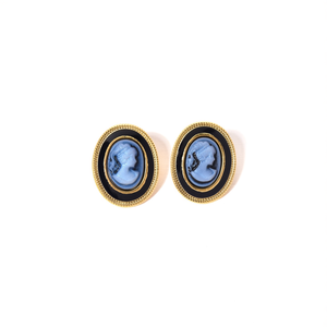 Boucles d'oreilles clous vintage en acier inoxydable 316L plaqué or PVD, design camée ovale durable et résistant, serti clos - Product Image 2