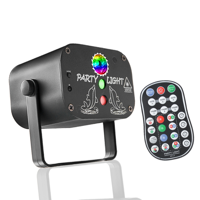 Mini RGB LED Laser Projector DJ Disco Stage Light Red Blue Green DMX512 Sound-Activated USB Rechargeable Wedding Birthday Party