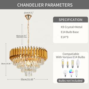 Французская роскошная хрустальная люстра на заказ, элитный золотой круглый подвесной светильник для освещения гостиной, диаметр 55 см - Product Image 4