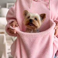 Ensemble assorti créatif pour humain et animal de compagnie : Sweat à capuche en polaire épaisse et chaude, pliable, décontracté et ample, avec poche porte-animal pour chat