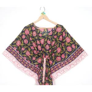 Robe de chambre en coton pour femmes Anokhi imprimer robe courte à manches coréennes bloc imprimé plage caftan vêtements d'été décontracté Poncho court - Product Image 3