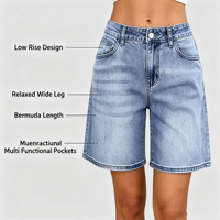 Shorts en jean coupe trapèze pour femme, taille basse, jambes larges, style jorts, pour tenues d'été et de barbecue en extérieur