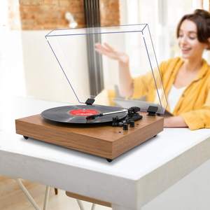 Tocadiscos de Vinilo Retro de Madera Personalizado de Fábrica con Cubierta Acrílica Antipolvo, Mecanismo de Reproductor de Discos Vintage de 3 Velocidades, Decoración para el Hogar, Audio - Product Image 6
