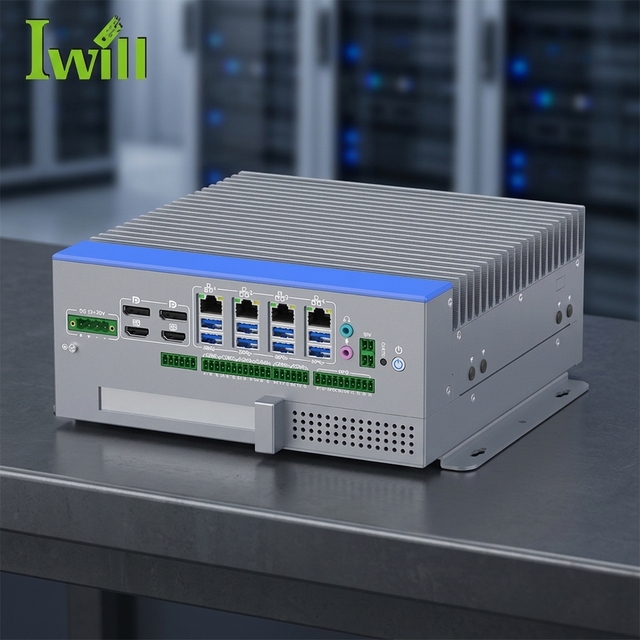 4P DC 12-28V Wide Slim Industrial Computer 6 COM 8 USB3.1 Edge Industrial AI PC with 1 PCIe X16 Slot