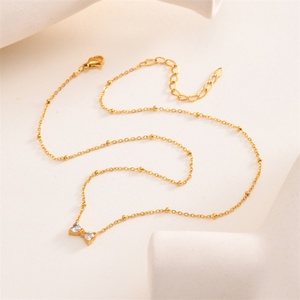 Hot-sale Bowknots Pendant Clavicle Chain Ladies Stainless Steel 18K Gold Plated Wedding Party Fashion Jewelry Set - Product Image 3
