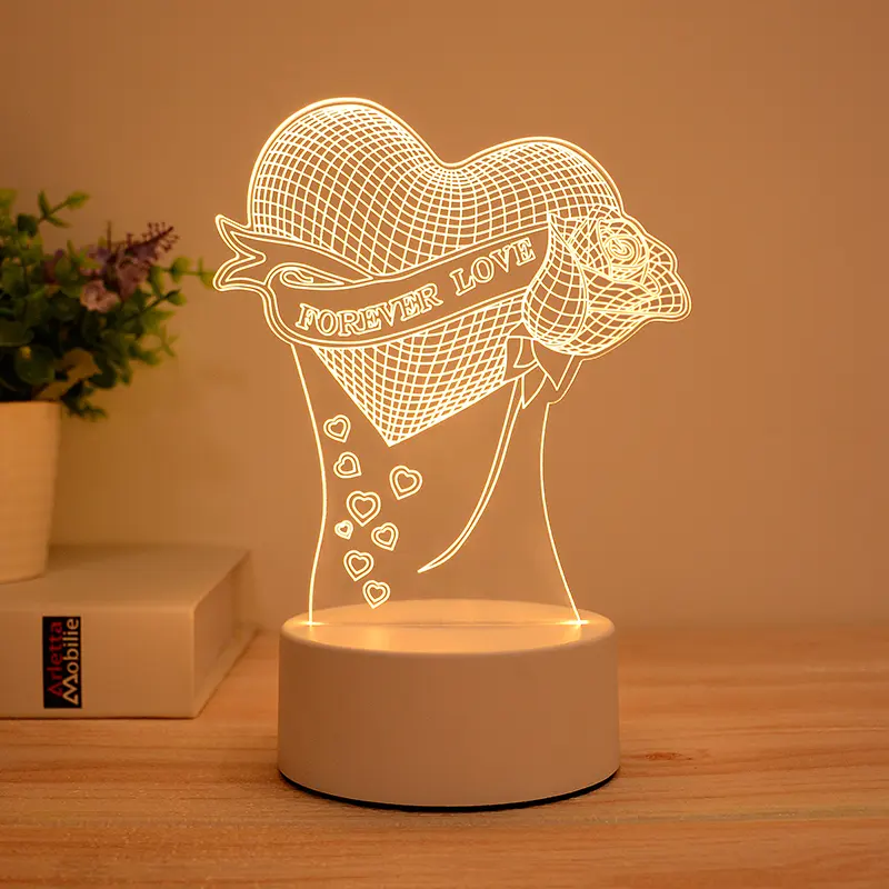 DIY 3D Illusion kids gift anime Acrylic Lamparas Table Desk lamp USB LED Christmas Love Valentines Day 3D Night Light