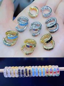 Orecchini a cerchio in cristallo con zirconi quadrati multicolori placcati in <span class=keywords><strong>oro</strong></span> moda piccoli orecchini Huggie vuoti gioielli da festa per donne bohémien - Product Image 3