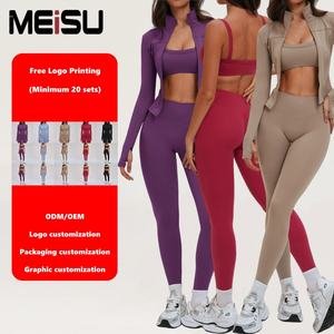 ชุดออกกำลังกายผู้หญิง เสื้อแจ็คเก็ตคอตั้งทรงเข้ารูป สปอร์ตบราแบบผูกหลัง สายคู่ ดีไซน์เว้า บราออกกำลังกาย กางเกงโยคะ - Product Image 1