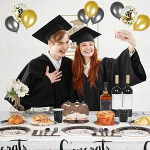 Suministros para Fiesta de Graduación Modernos y Populares para 24 Personas, Platos, Servilletas, Vasos y Cubiertos de Papel para Celebrar la Graduación - Product Image 1