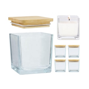 Bán buôn lọ đựng nến vuông 10 oz có nắp tre để làm nến, lọ đựng nến hình khối bằng thủy tinh dày có nắp tre - Product Image 4
