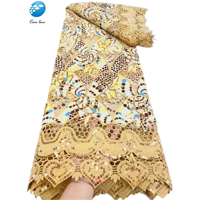 Factory Price African Wax Fabric Gold Embroidery Lace Cosplay Sequins Lace Fabric For Wedding