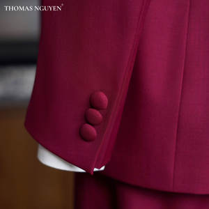 Traje de dos piezas de moda de lujo para mujer, traje de terciopelo rojo a medida, chaqueta y pantalones, colección femenina - Product Image 5