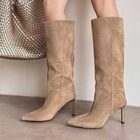 Bottes stretch à talons hauts de style coréen, collection automne-hiver 2026, à bout pointu, talon aiguille, couleur unie, en caoutchouc