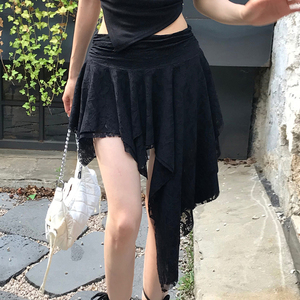 Falda corta asimétrica de encaje de talle bajo para vacaciones de verano, corte ajustado, línea A, informal, para la calle, para combinar en capas - Product Image 5