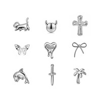 Piercing Labret en Titane ASTM F136 à Filetage Interne, Dos Plat, Motifs Dauphin, Papillon, Croix, pour Cartilage, Bijou d'Oreille