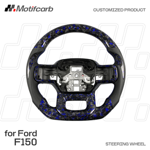 Volant personnalisé en fibre de carbone forgée bleue avec poignées en cuir perforé pour Ford F150 Raptor XLT XL 4x4 STX 2019-2025 - Product Image 2