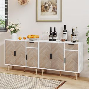 Mobile Buffet Indipendente con Pannello Laterale e Spazio di Archiviazione per Soggiorno e Cucina dal Design Semplice - Product Image 5